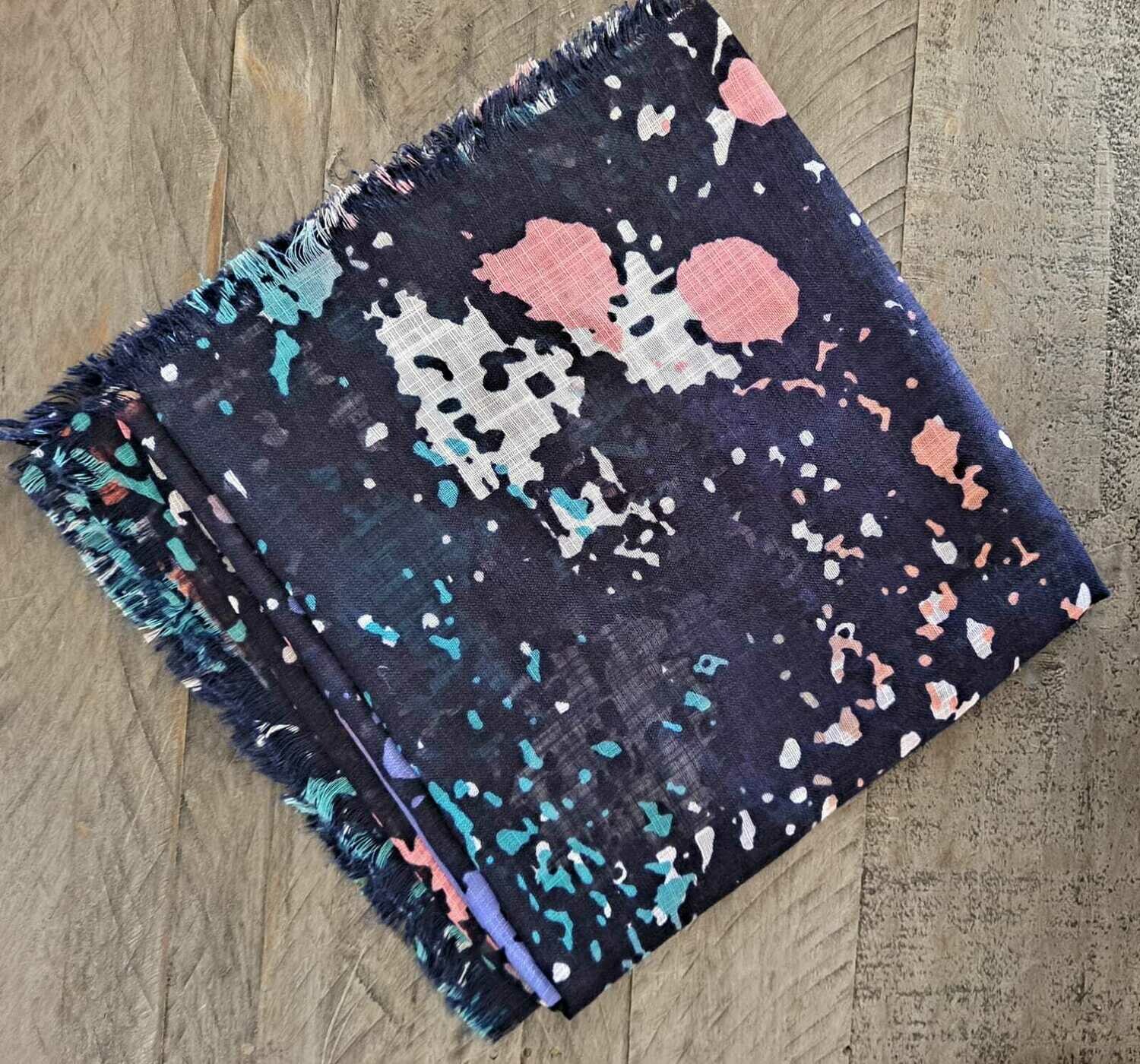 Navy/teal n&#39; more soft fringes tichel - splattered