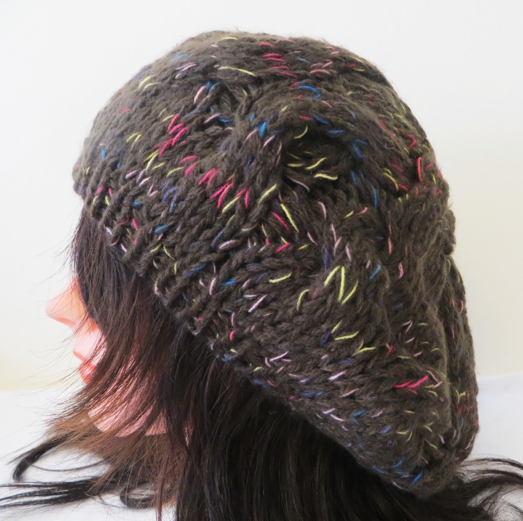 Brown beanie with colorful threads