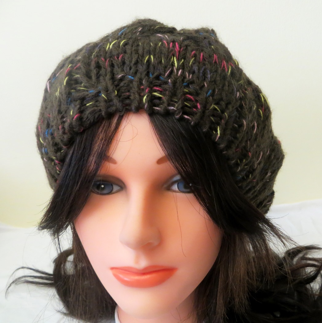 Brown beanie with colorful threads