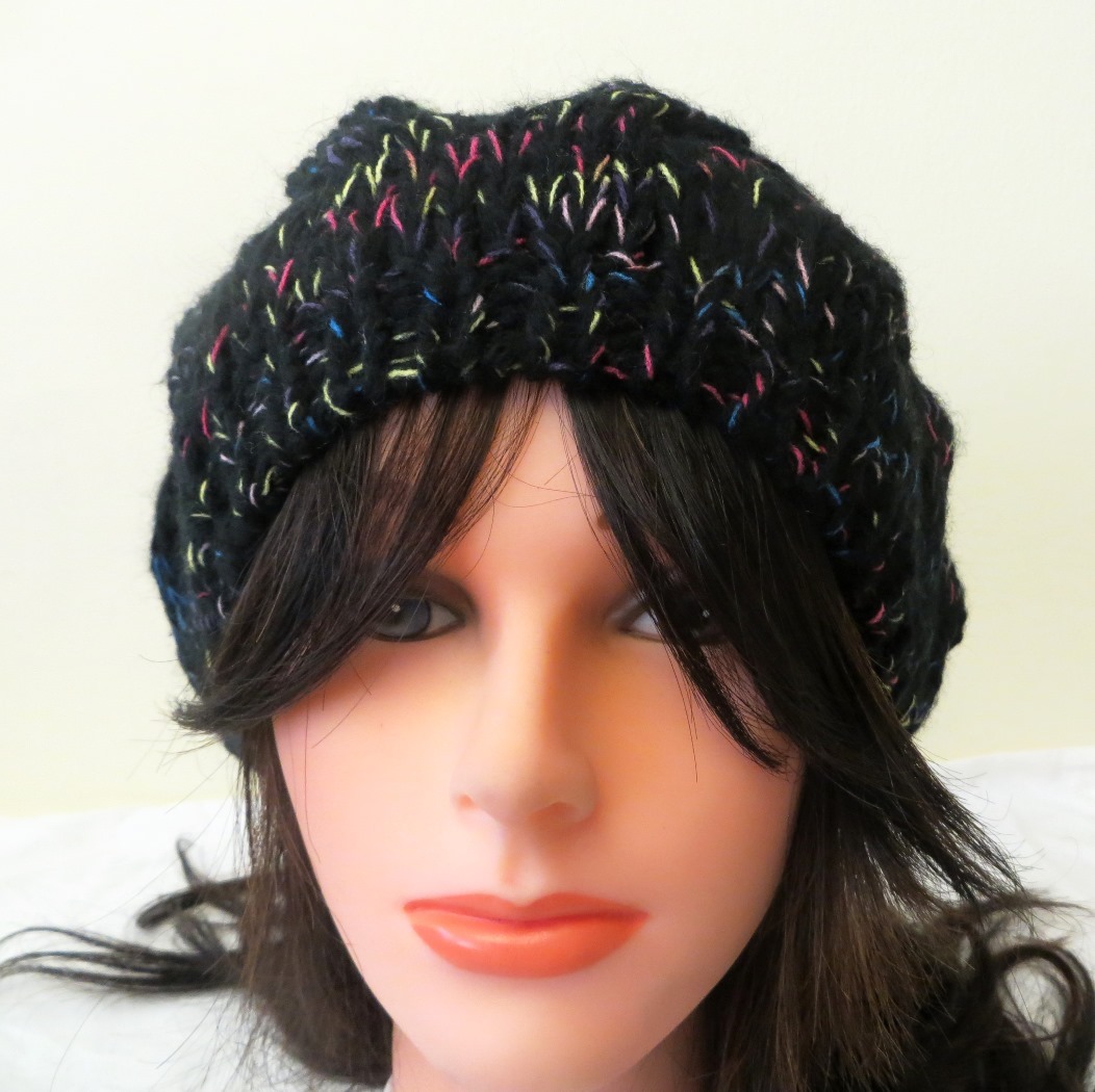 Black beanie with colorful threads