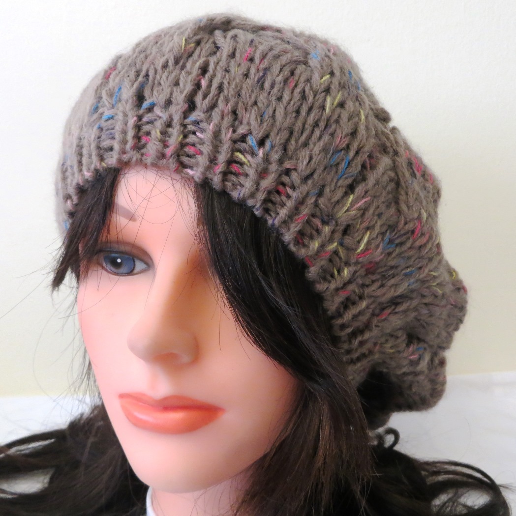 Beige beanie with colorful threads
