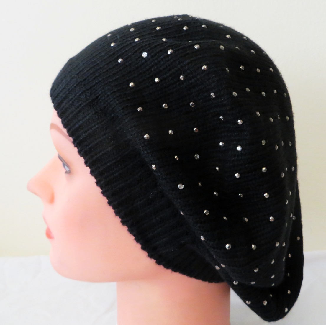 Black studded beret snood