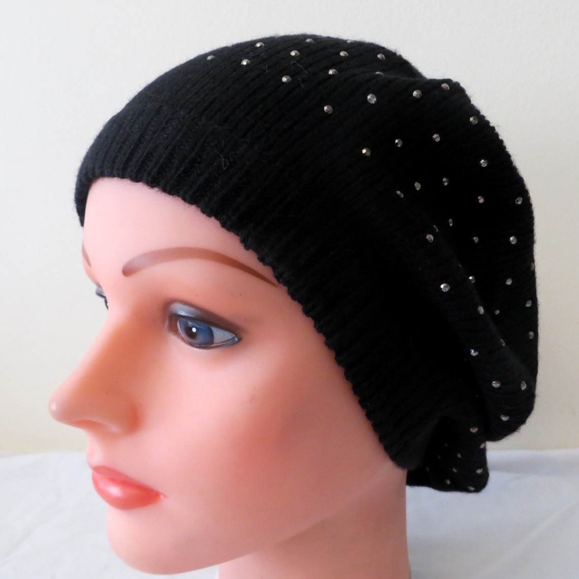 Black studded beret snood