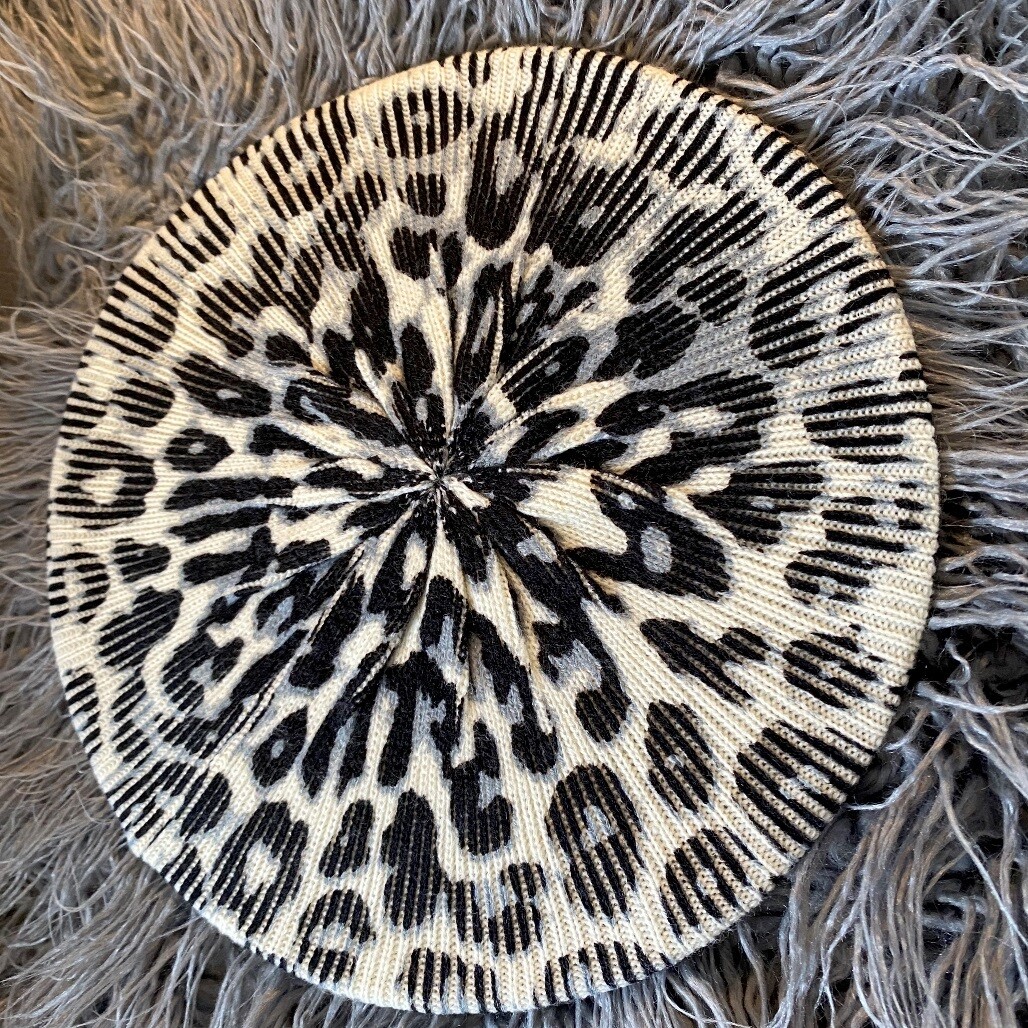 White/black leopard snood/beret
