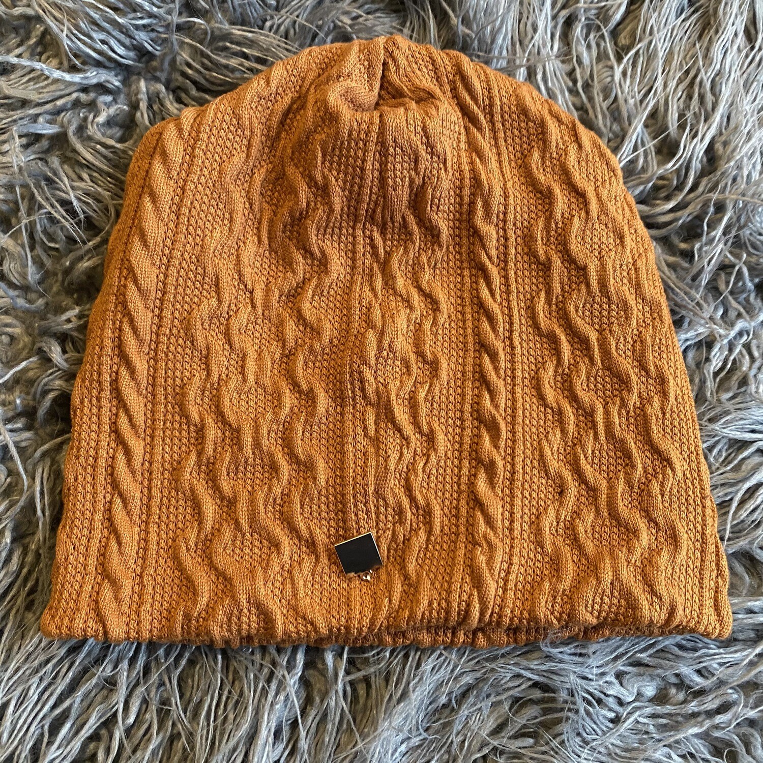 Caramel cable knit beanie