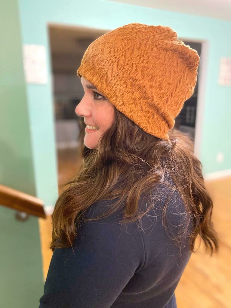 Caramel cable knit beanie