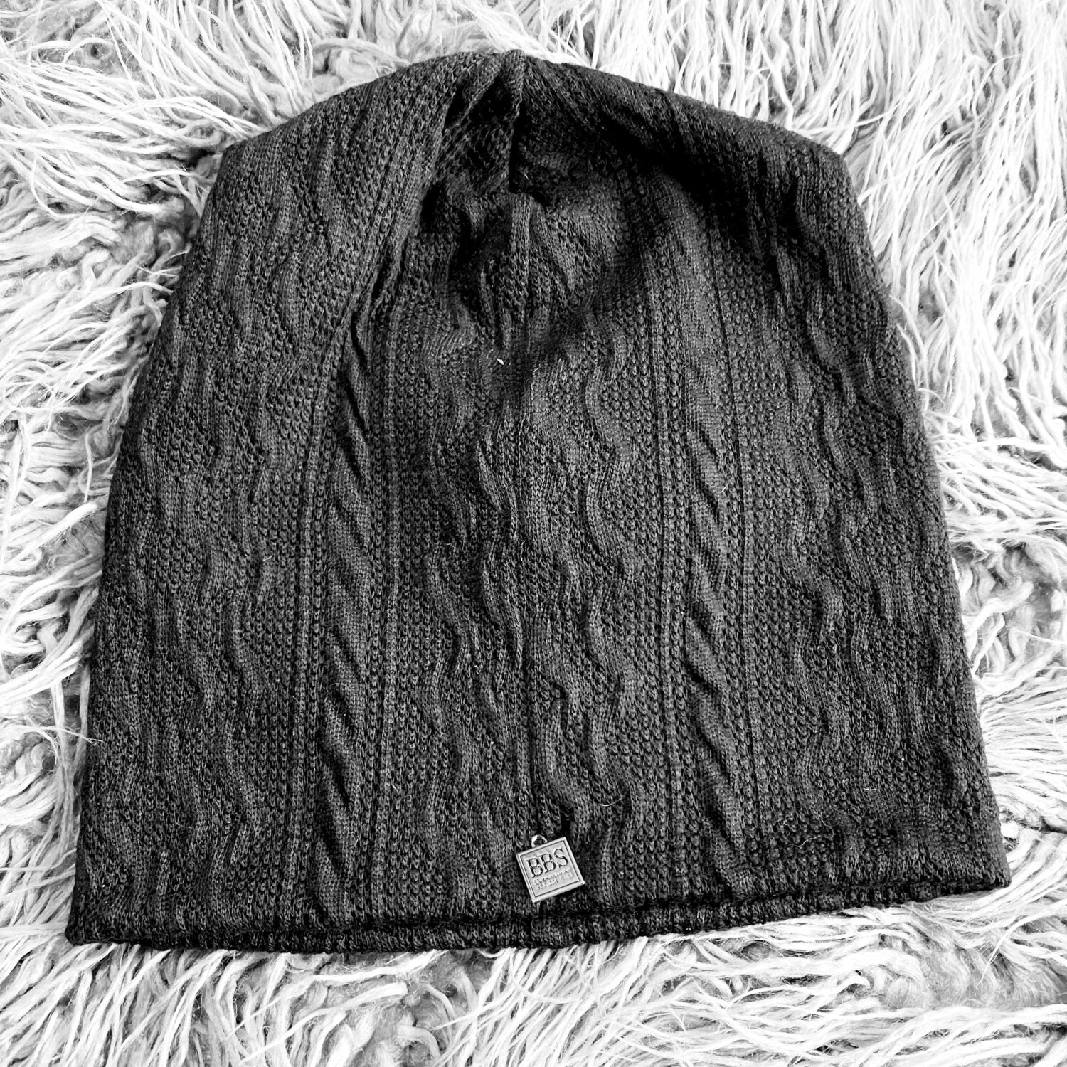 Black cable knit beanie