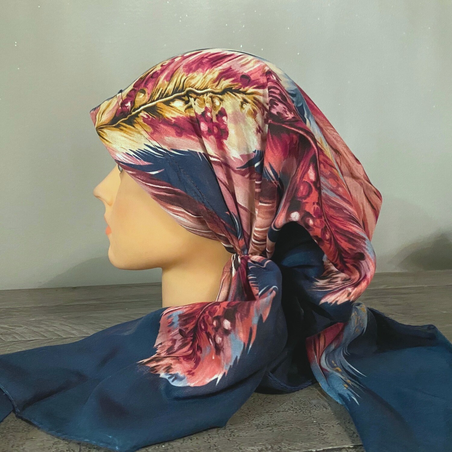 Teal pretied Turkish Tichel w/band sewn in