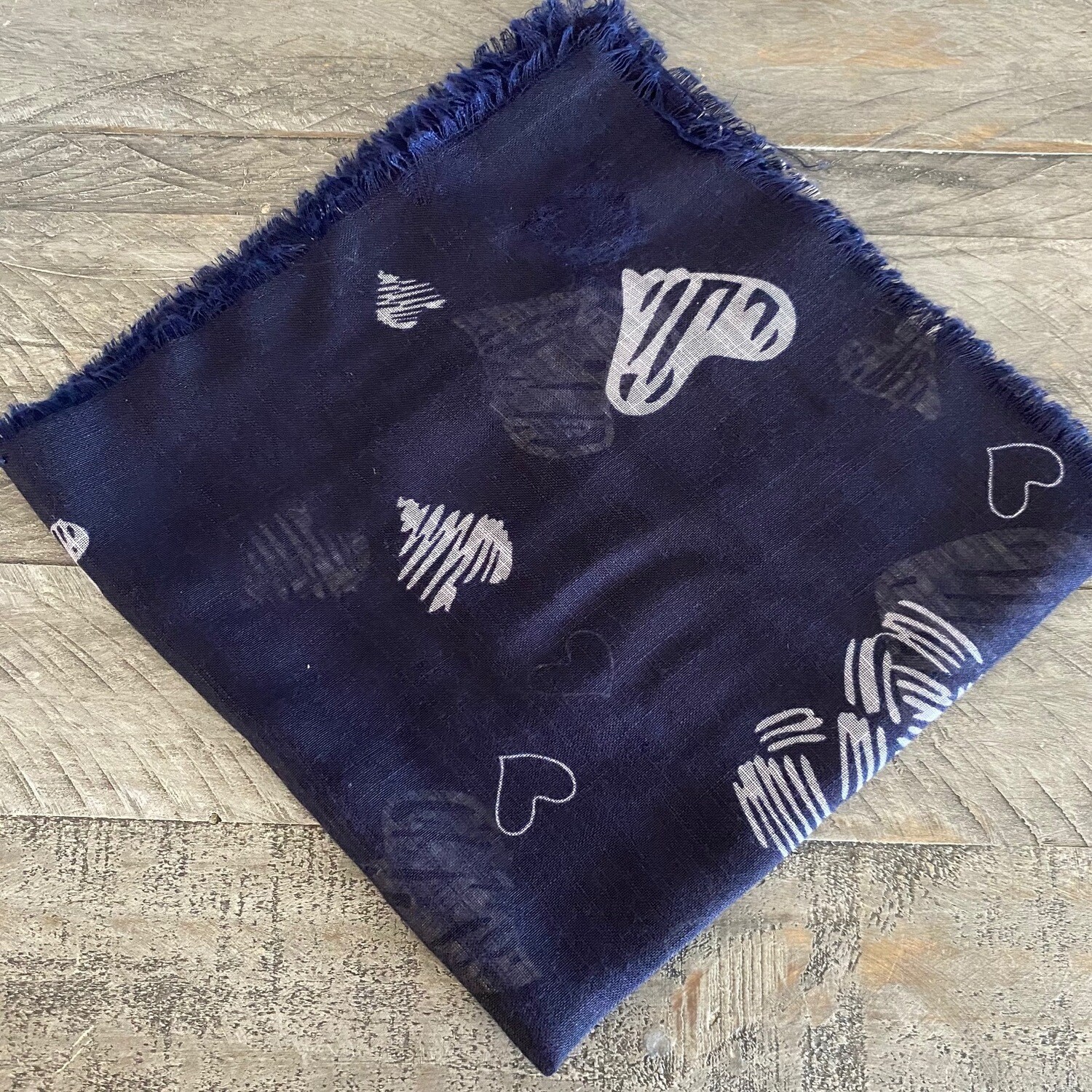 Navy/light gray hearts - soft fringes tichel