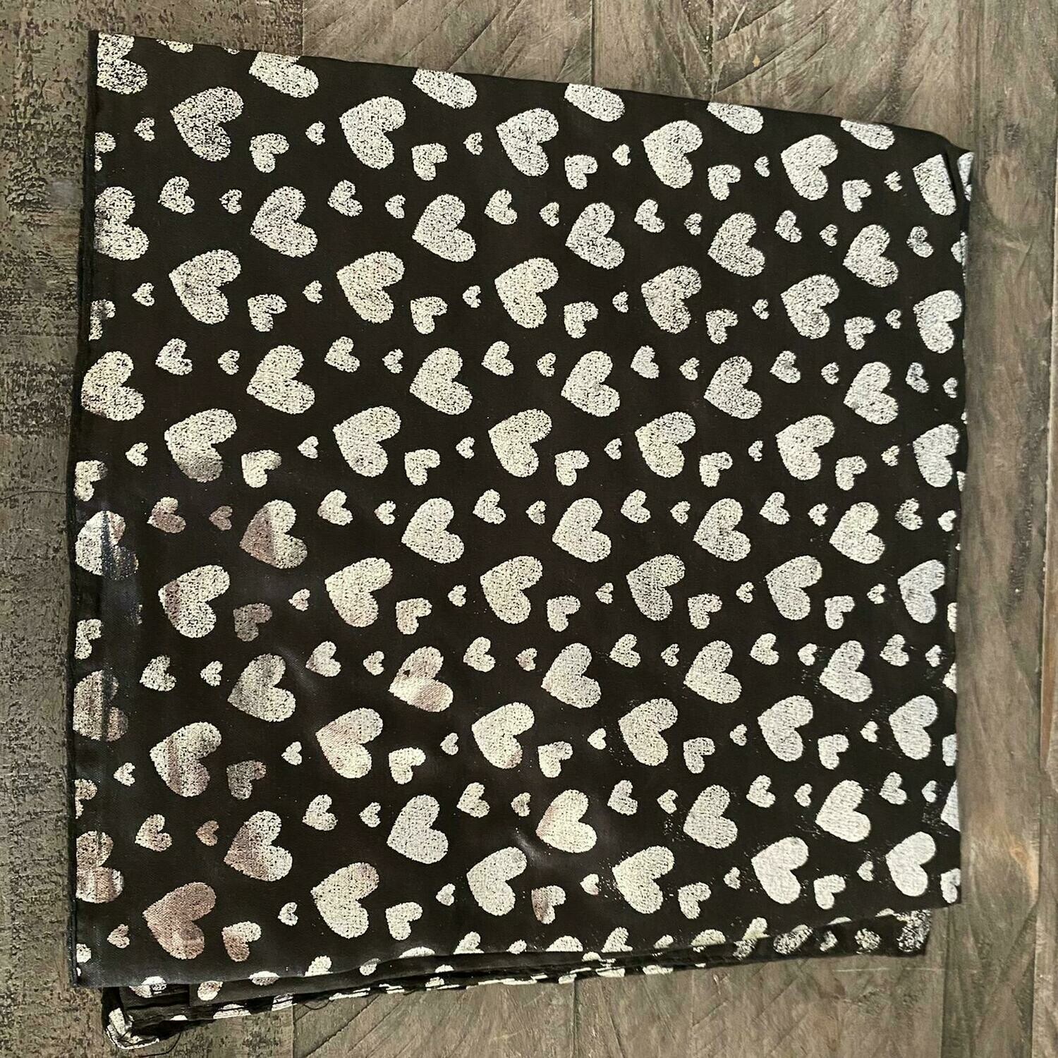 Black/silver metallic solid hearts tichel