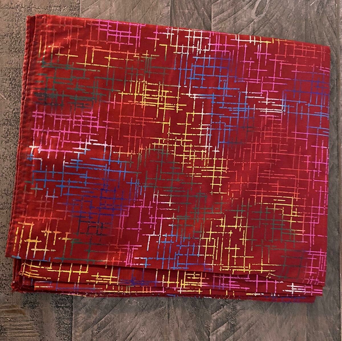 Cranberry/colorful metallic lines tichel