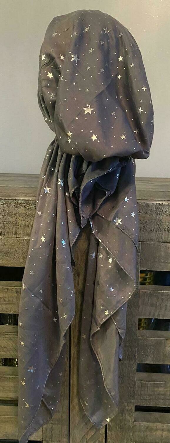 Dark gray- siver mini stars pretied tichel
