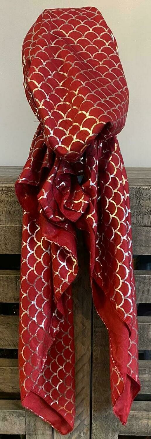 Maroon - silver scales patterned pretied tichel
