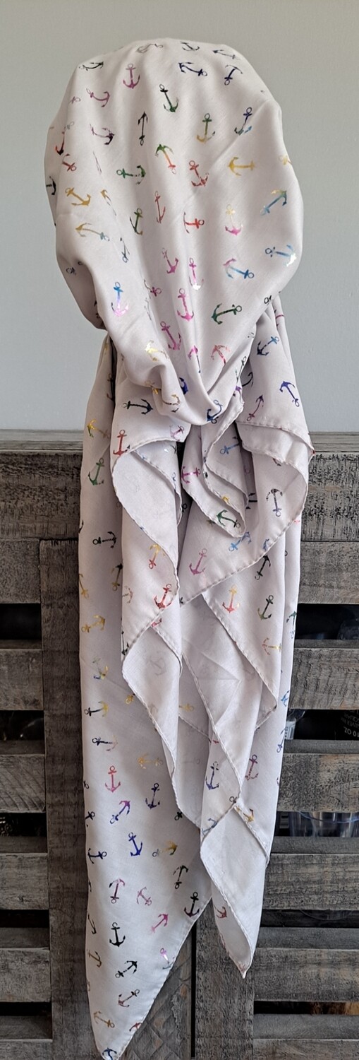 Light silvery gray - colorful metallic anchors pretied tichel