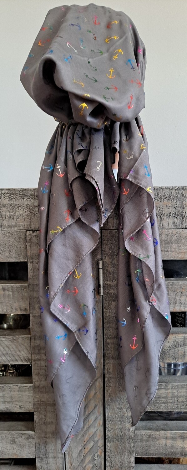 Dark gray - colorful metallic anchors pretied tichel