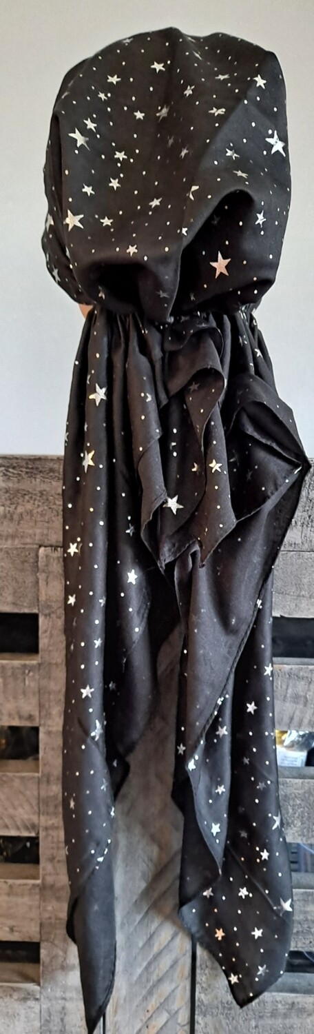 Black - silver mini stars pretied tichel