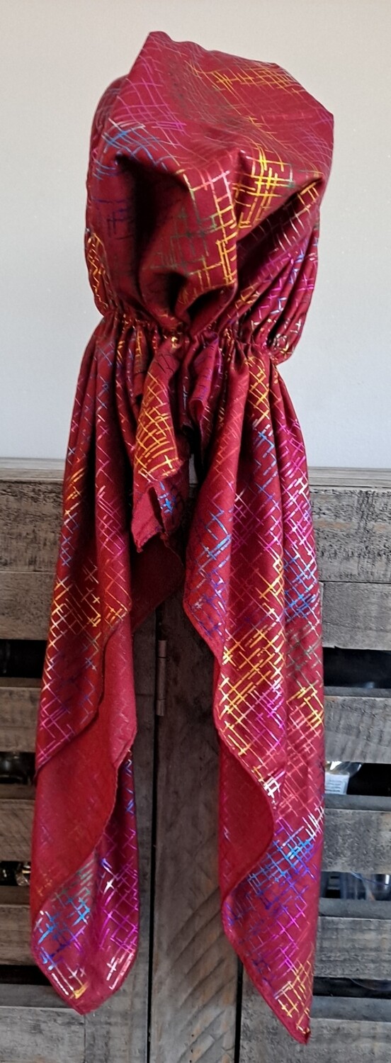 Cranberry - colorful lines patterned pretied tichel