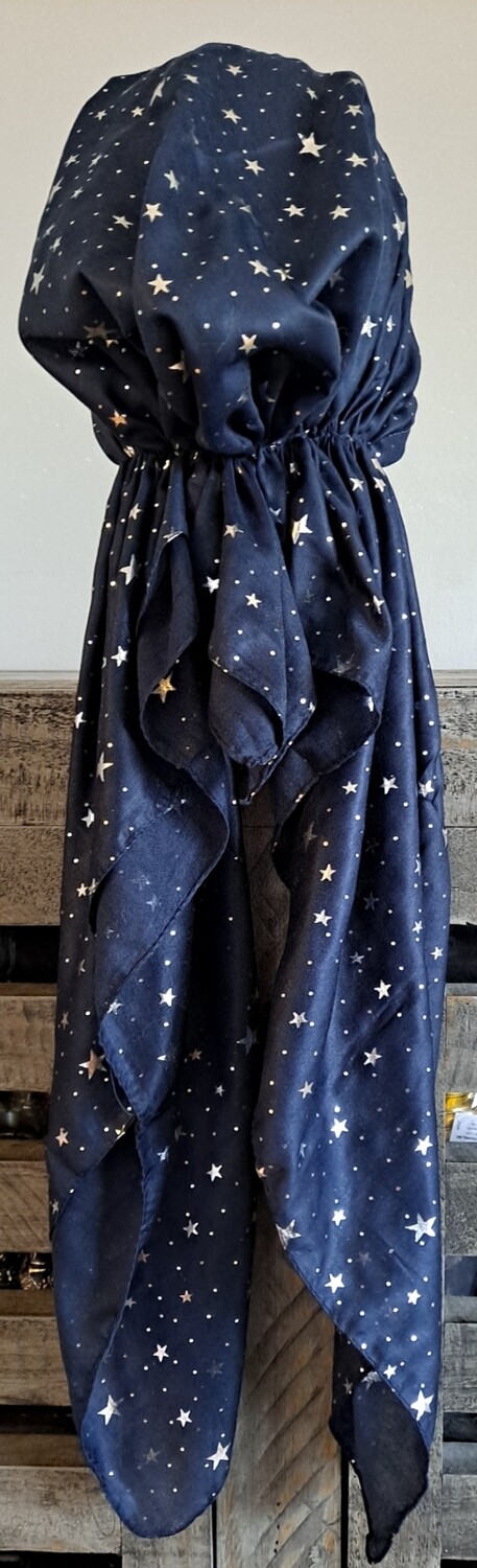 Navy - silver mini stars pretied tichel w/band sewn in (BBS)