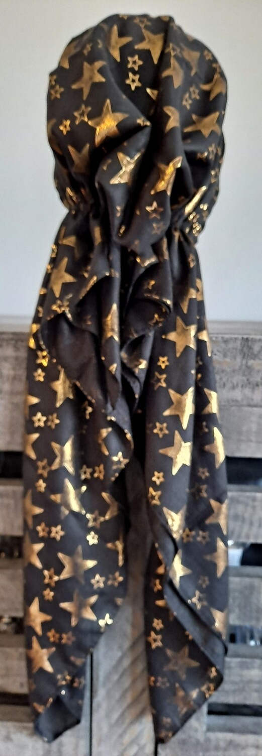Black - gold stars pretied tichel