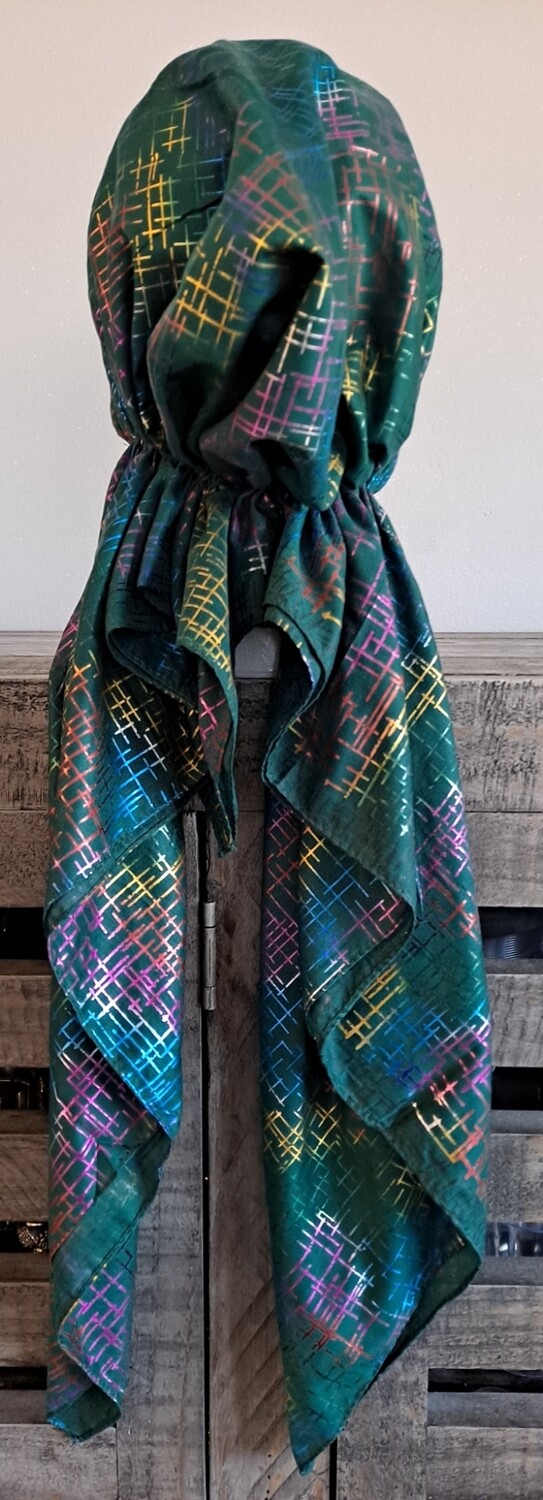 Green - colorful lines patterned pretied tichel