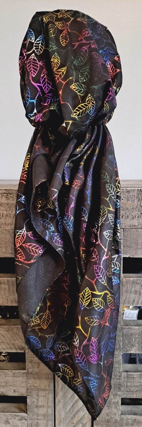 Black/colorful leaves pattern pre-tied tichel