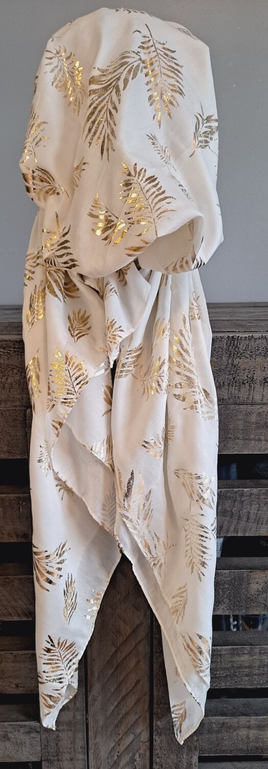 White/Ivory - gold leaves pattern pre-tied tichel