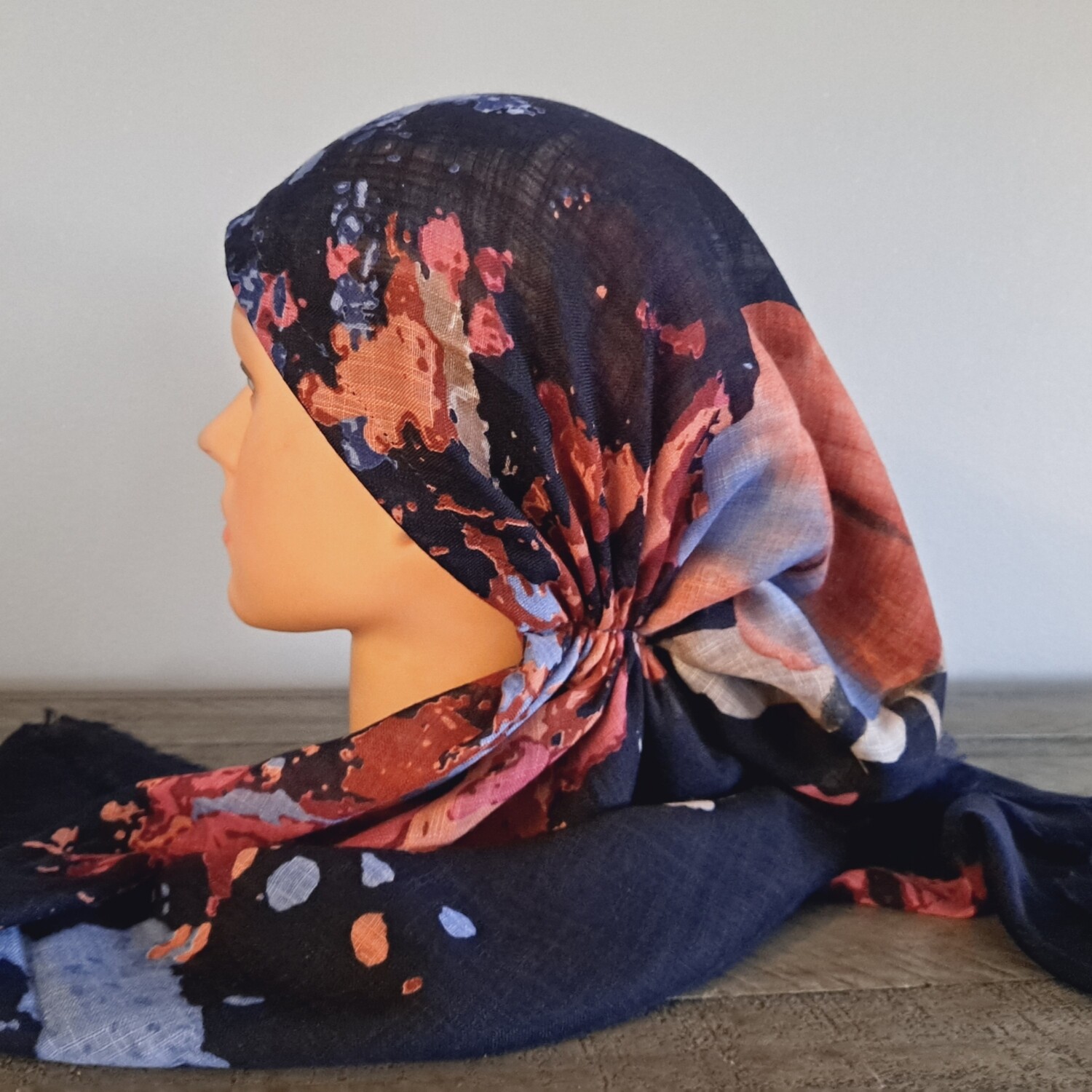 Navy/colorful soft fringes pretied tichel