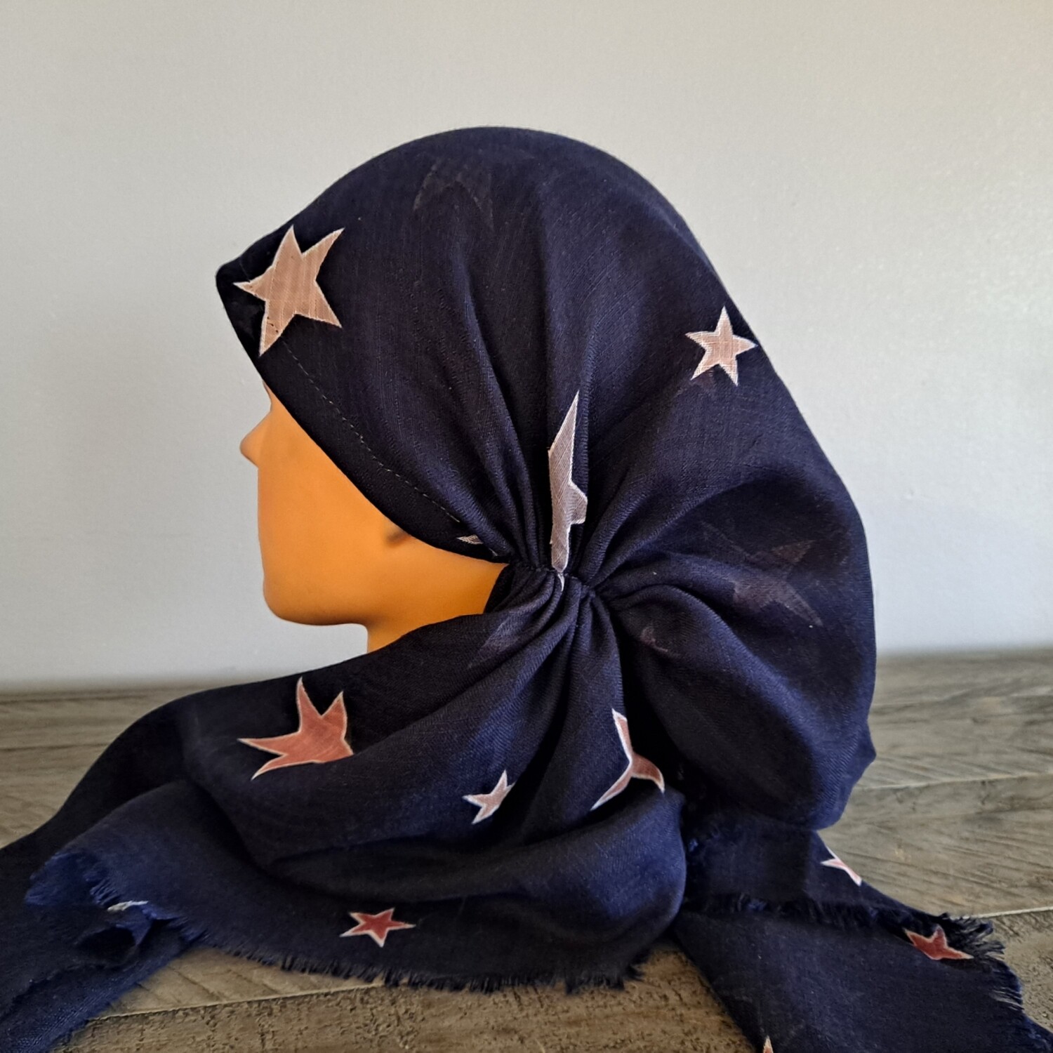 Navy - colorful stars soft fringes pretied tichel