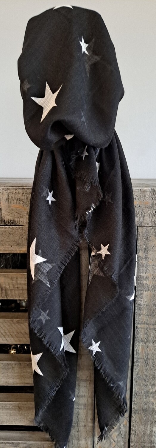 Black - white stars soft fringes pretied tichel