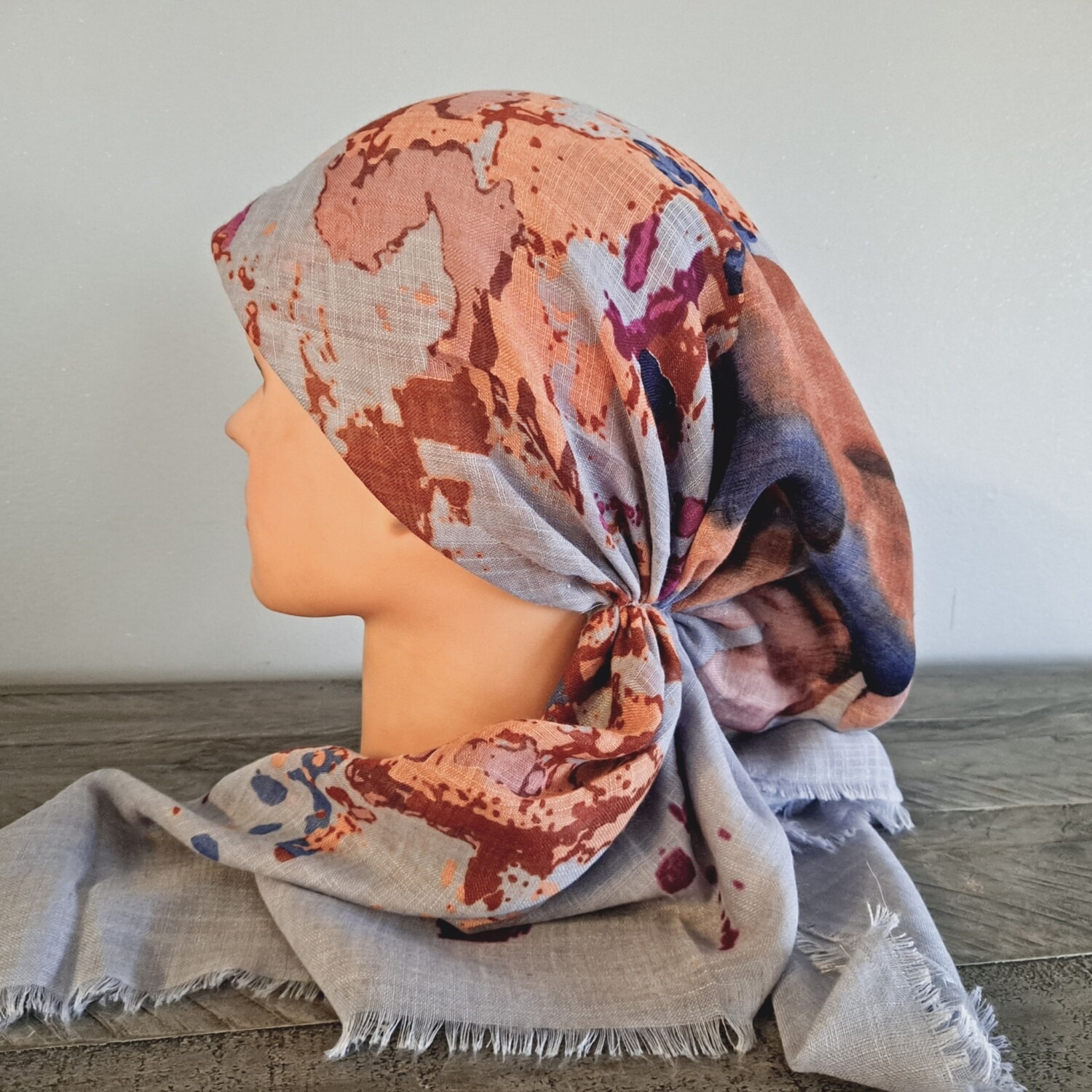Gray/colorful soft fringes pretied tichel