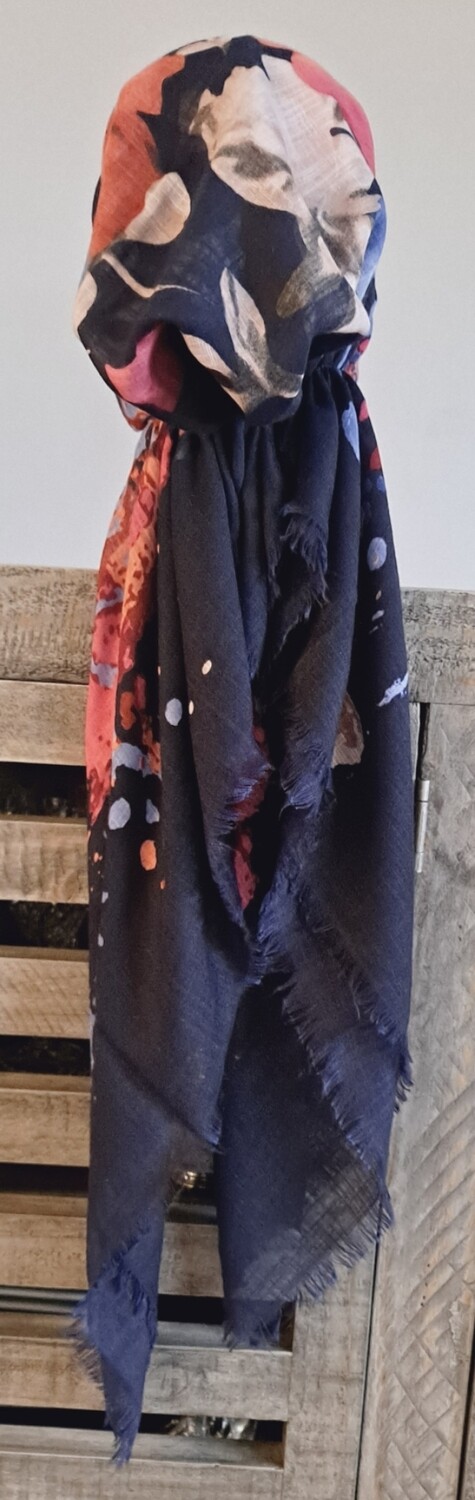 Navy/colorful soft fringes pretied tichel