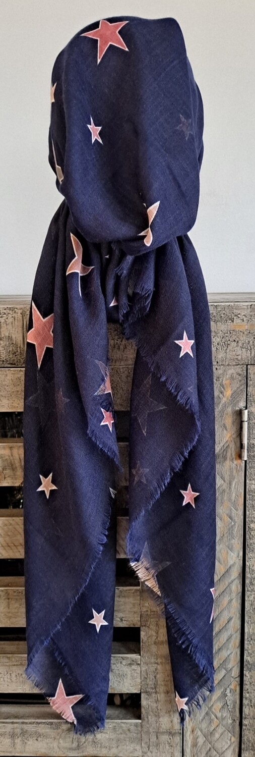 Navy - colorful stars soft fringes pretied tichel
