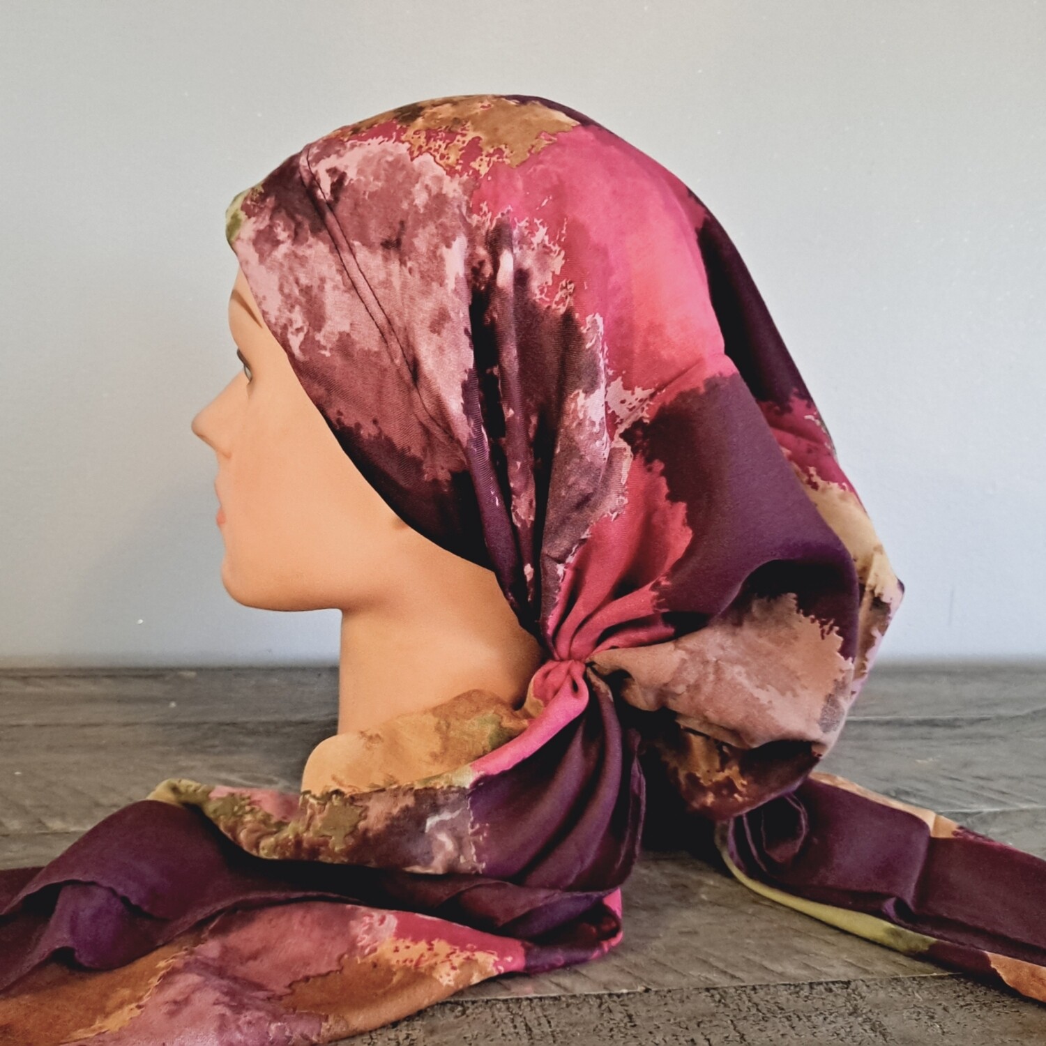 Eggplant stylish Turkish Tichel w/band sewn in