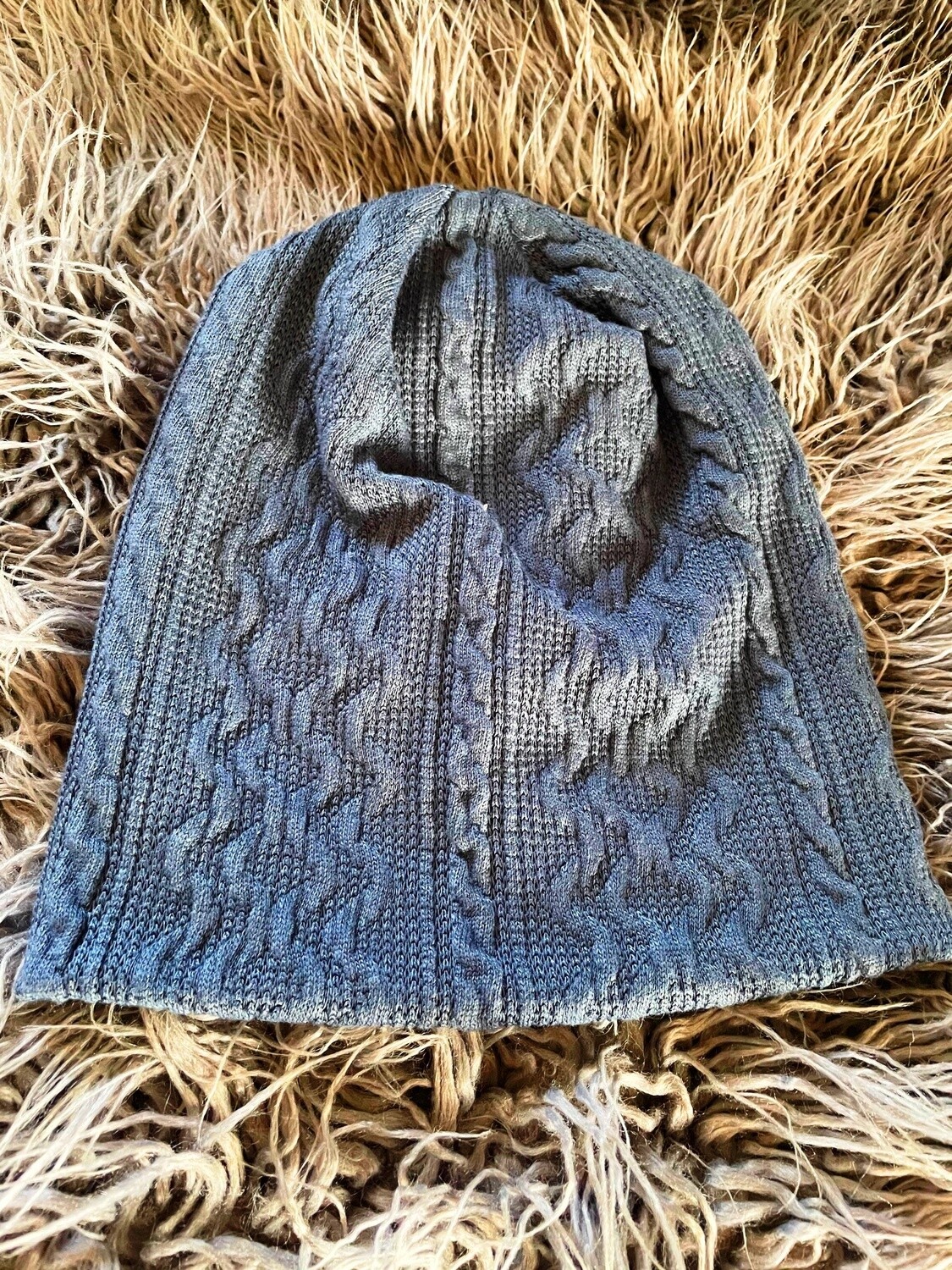 Denim color cable knit beanie