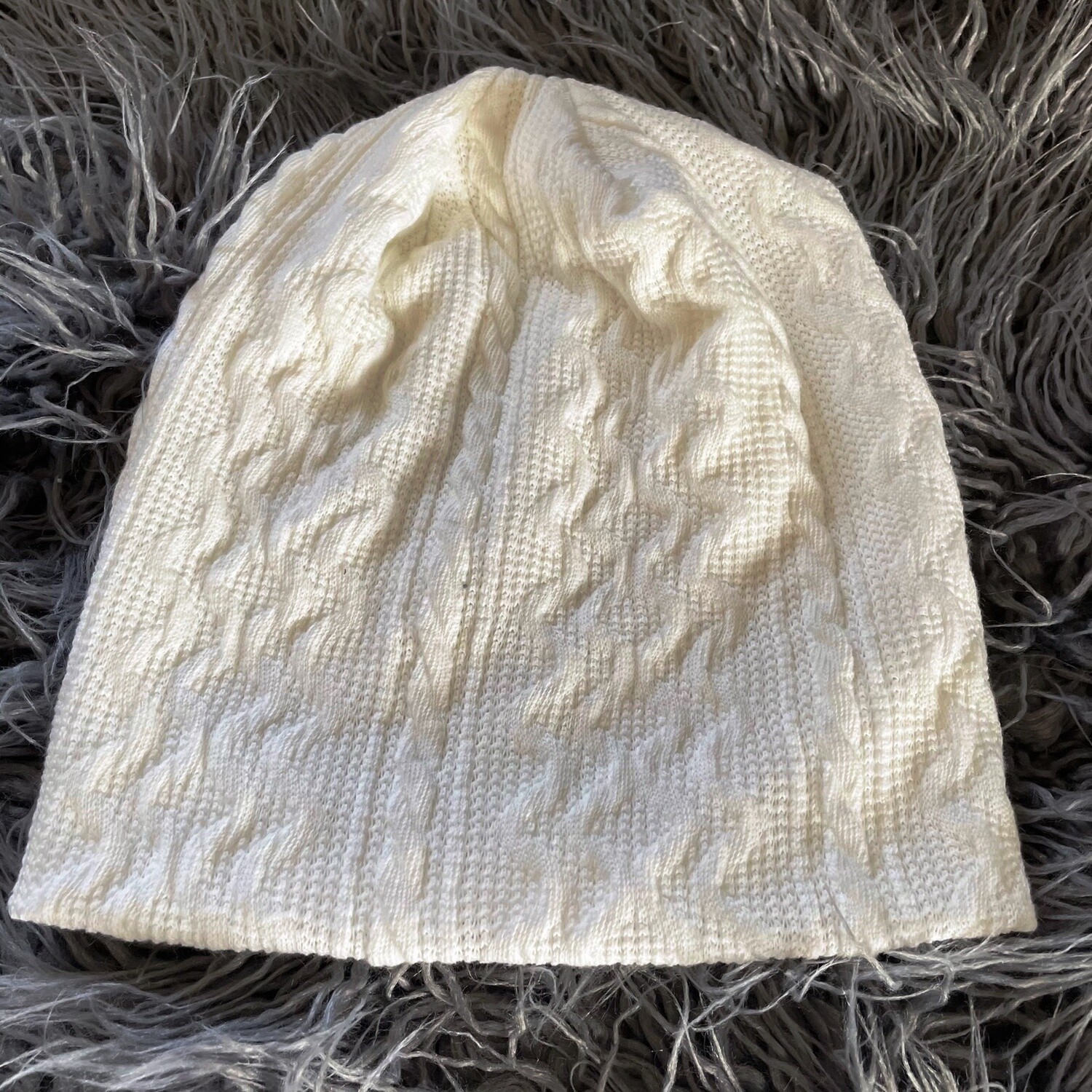 Winter white cable knit beanie