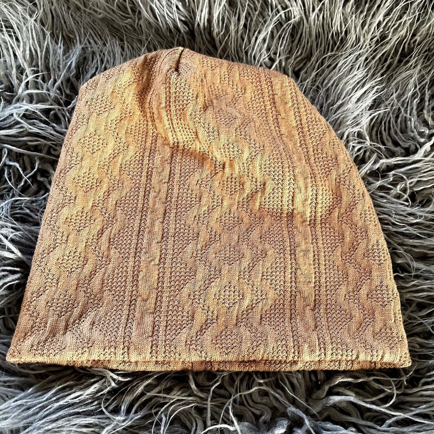 Tan cable knit beanie