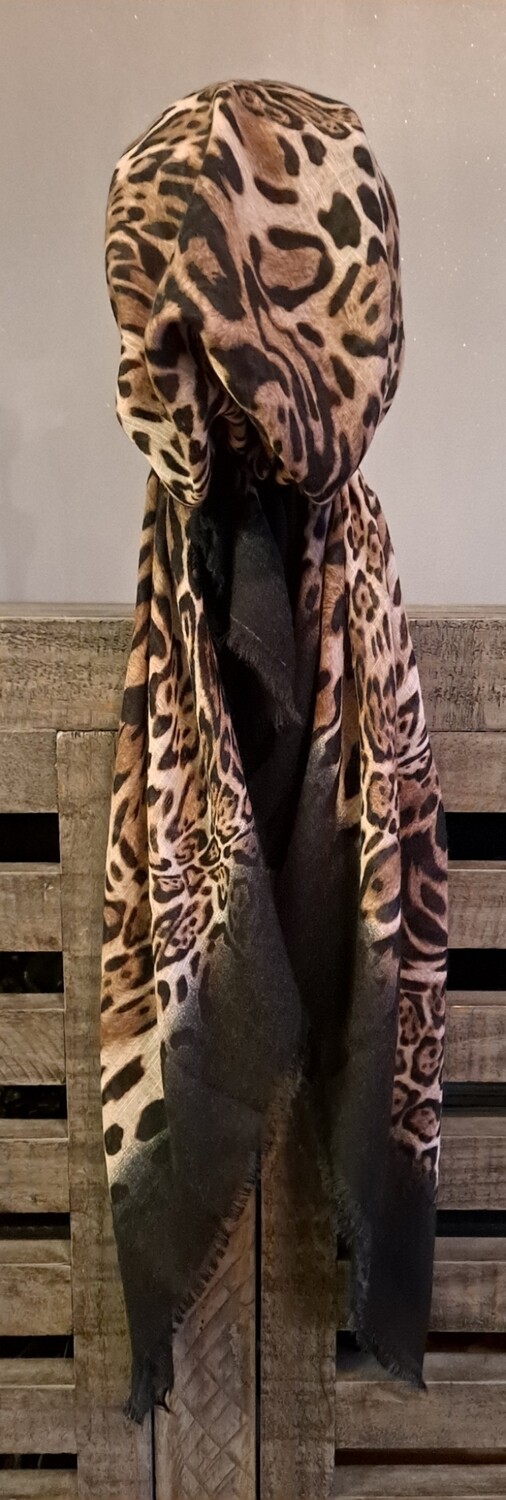 Black/tan animal pattern soft fringes pretied tichel