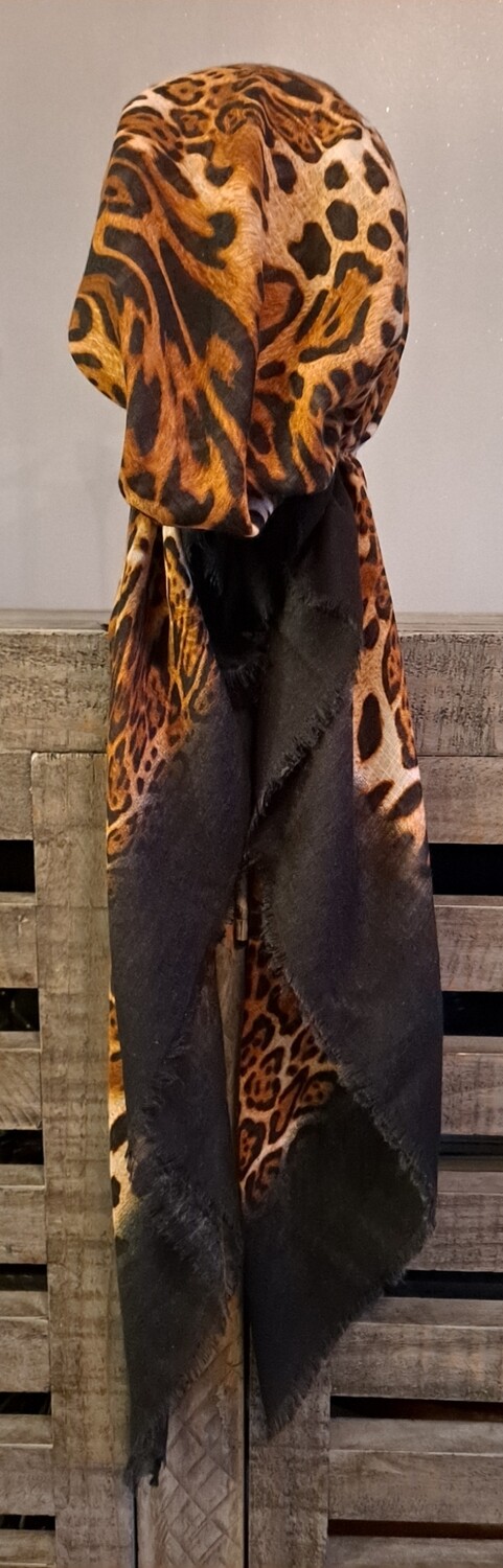 Black/brown animal pattern soft fringes pretied tichel