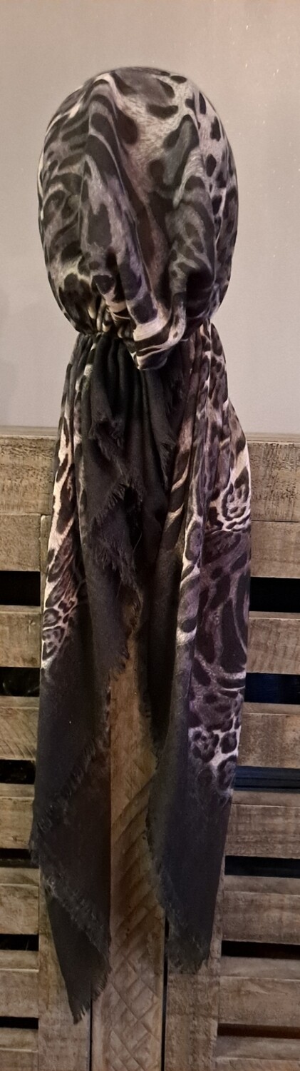 Black/gray animal pattern soft fringes pretied tichel