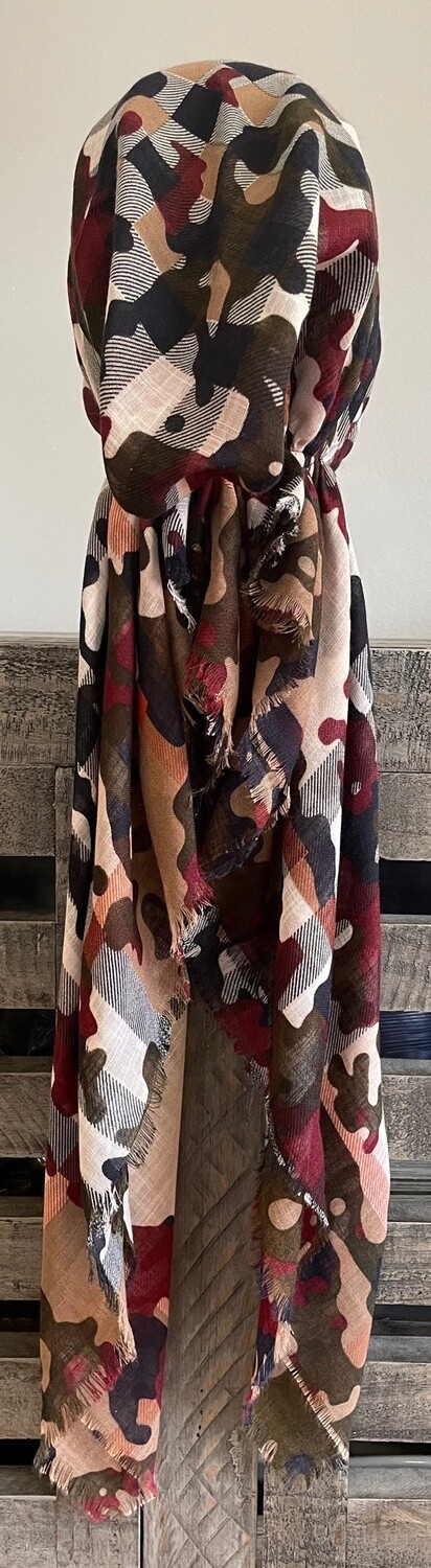 Camouflaged w/black soft fringes pretied tichel