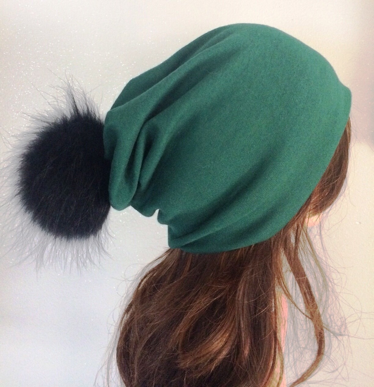 Green Cotton Beanie With fur