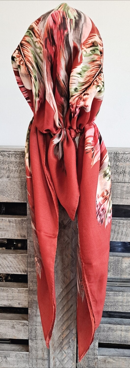 Rust pretied Turkish Tichel w/band sewn in