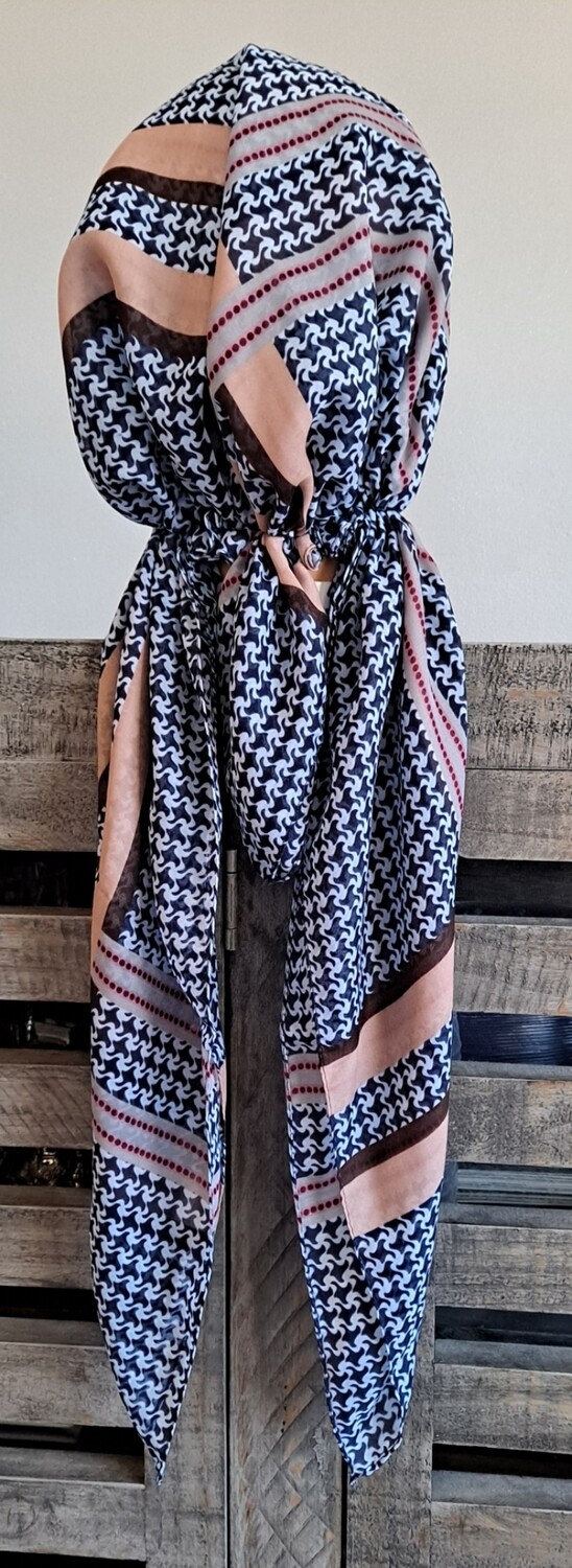 Patterned pretied Turkish Tichel brown w/band sewn in