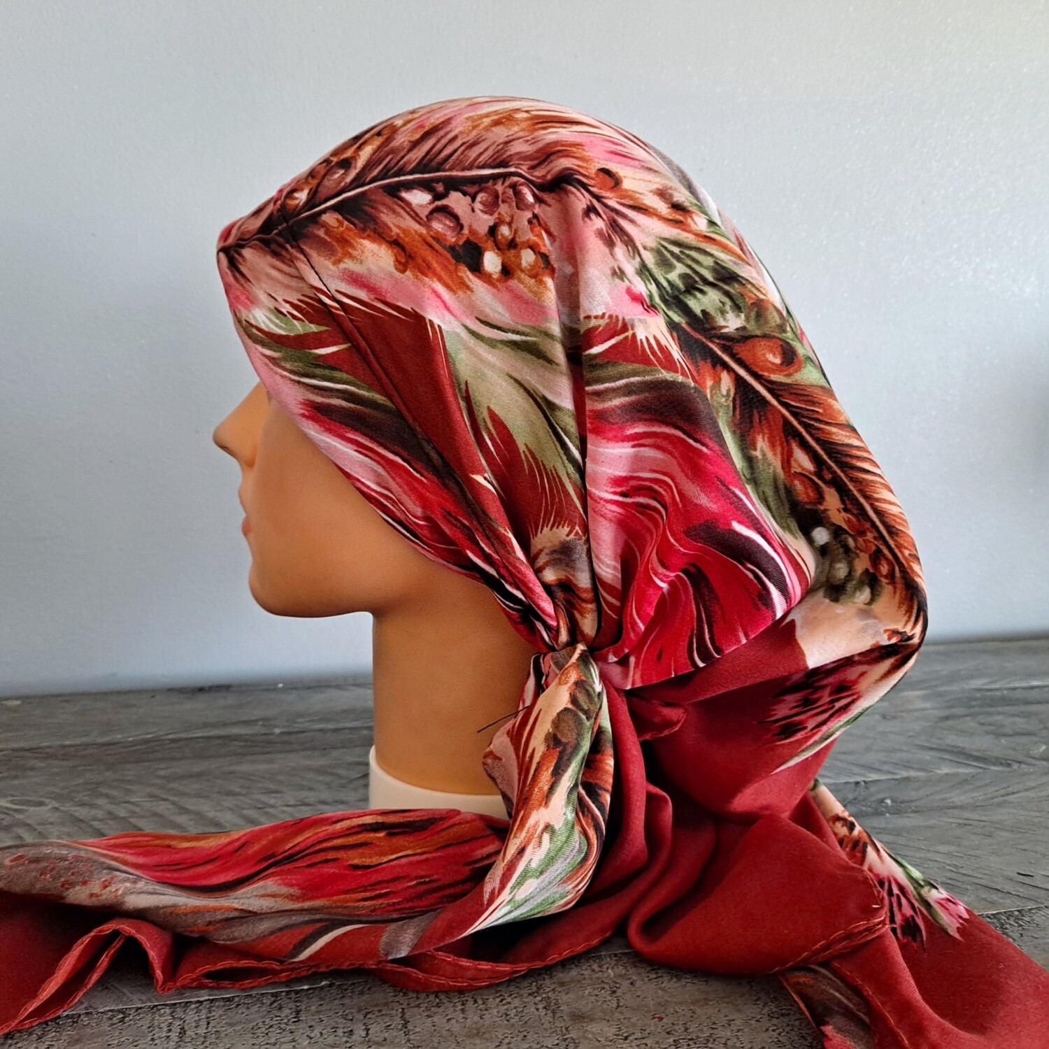 Rust pretied Turkish Tichel w/band sewn in