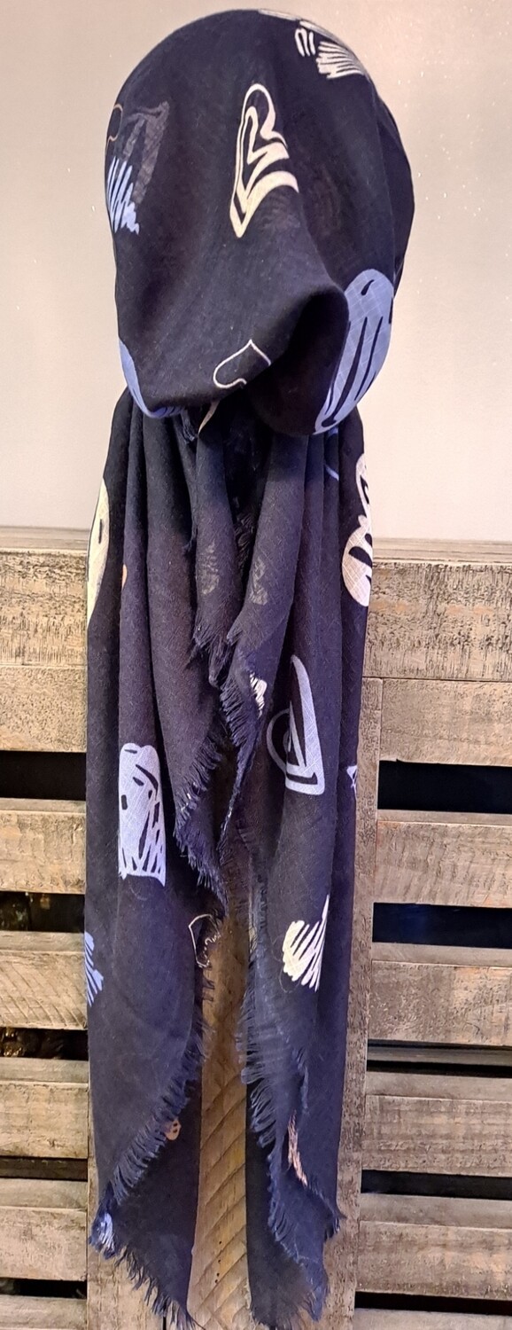 Navy - colored hearts soft fringes pretied tichel