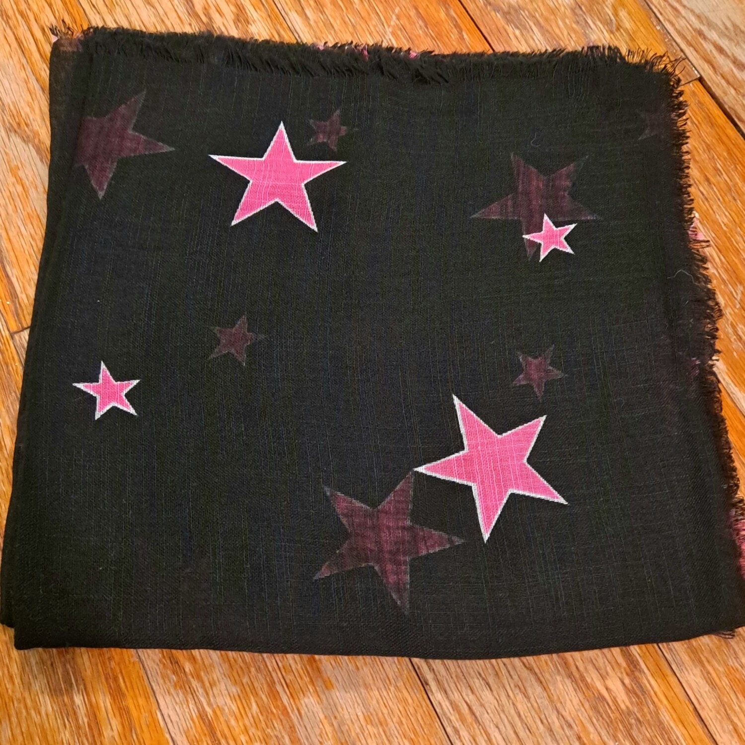 Black/pink stars - soft fringes tichel