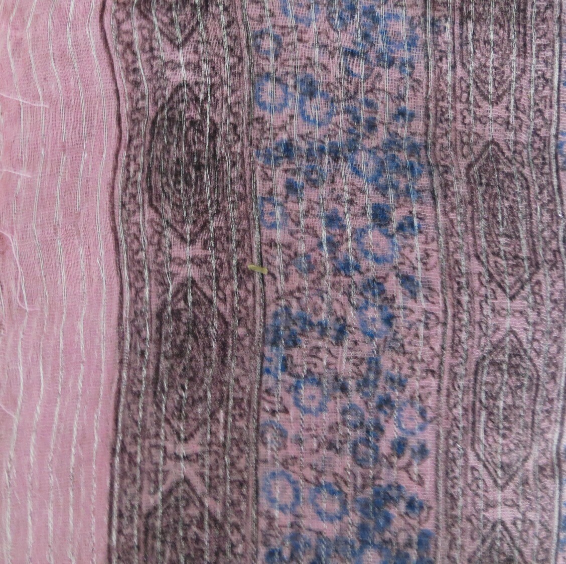 Pale pink lurex tichel with blue berry flowers