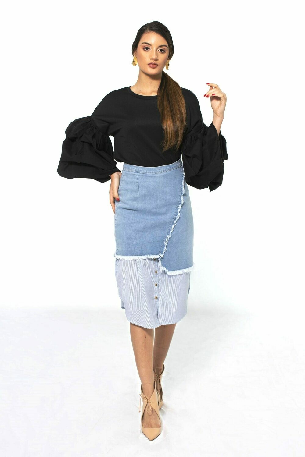 Denim/white asymmetrical skirt