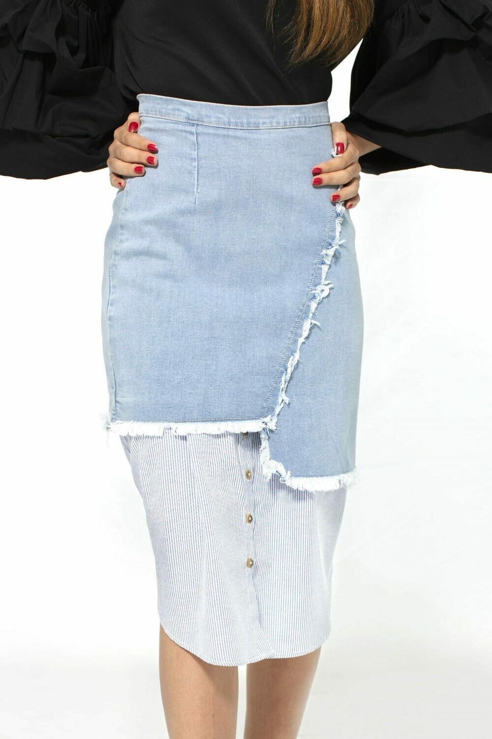 Denim/white asymmetrical skirt