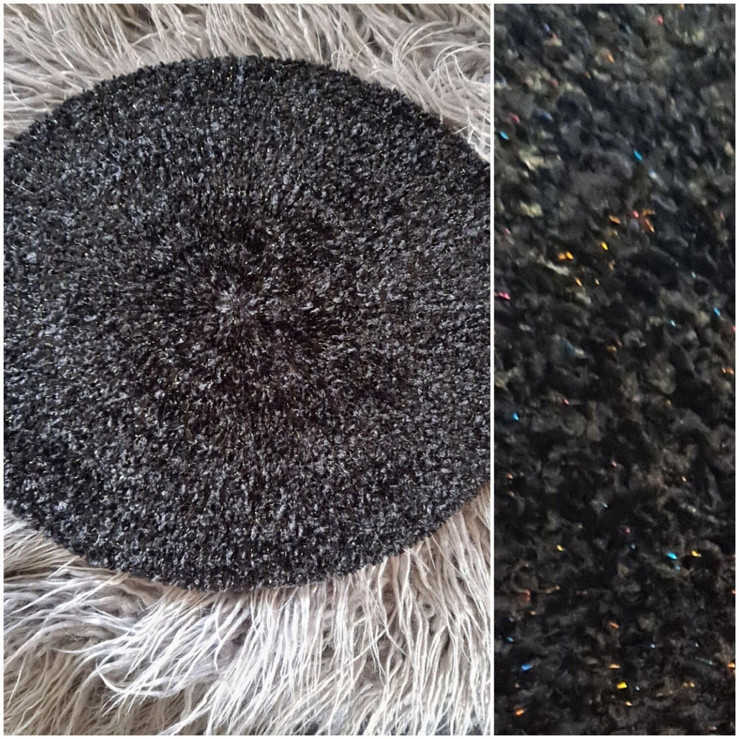 Black lined chenille snood w/colorful lurex threads